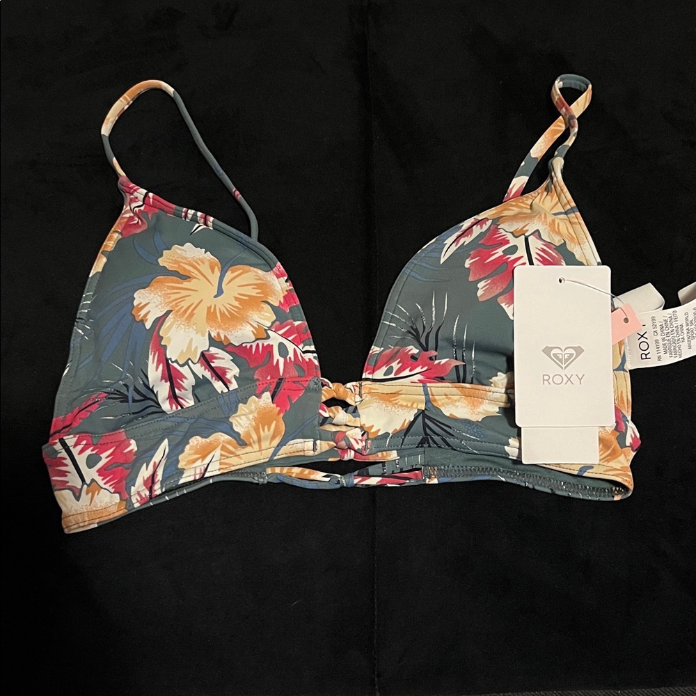 Roxy Floral Bikini Top - Blue and Yellow
